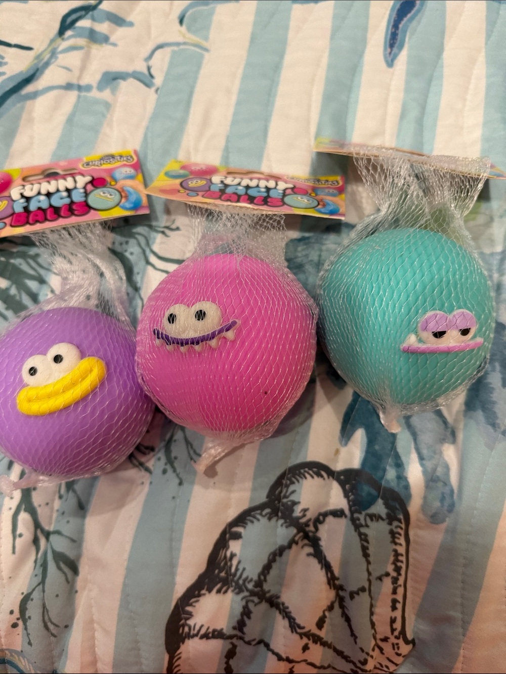 Funny Face Squeeze Balls - Pink, Purple, Teal